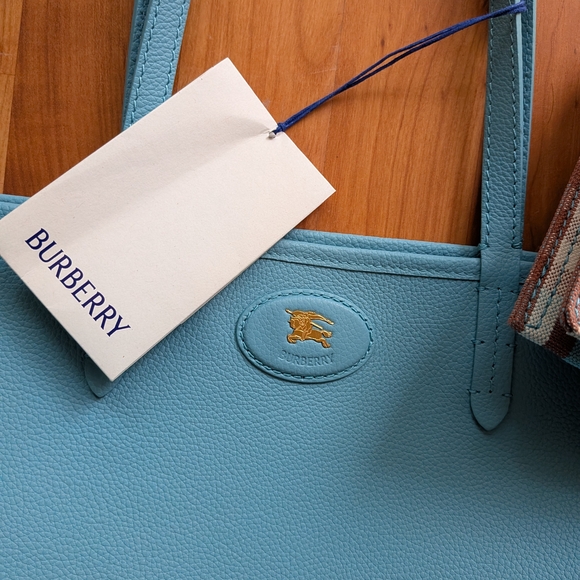 Burberry Light Blue Tote with Plaid Accent - Picture 5 of 11